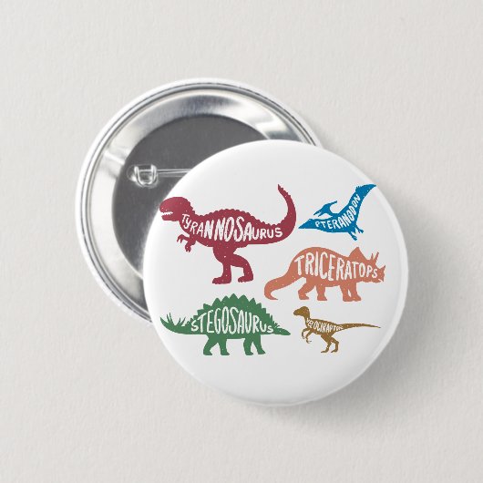 Set silhouettes van verschillende dinosaurussen ronde button 5,7 cm (Voorkant /achterkant)