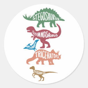 Set silhouettes van verschillende dinosaurussen ronde sticker