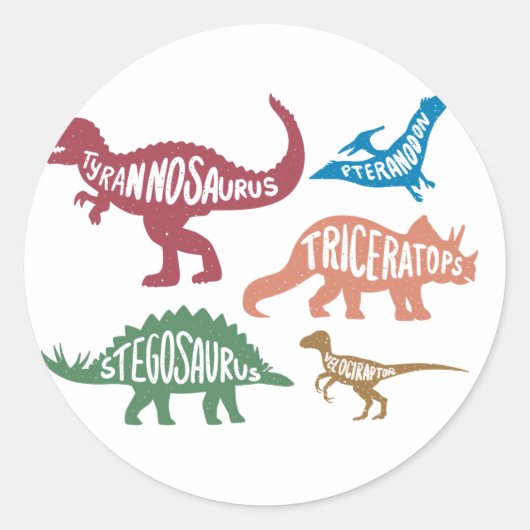 Set silhouettes van verschillende dinosaurussen ronde sticker (Voorkant)