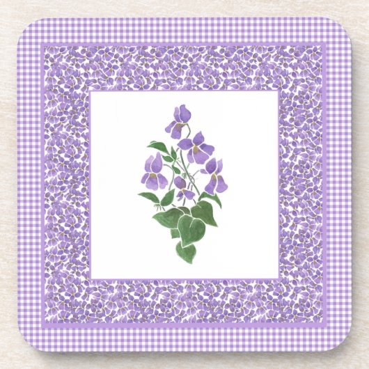 Set Square Onderzetters, Violets en Check Gingham Drankjes Onderzetter (Voorkant)