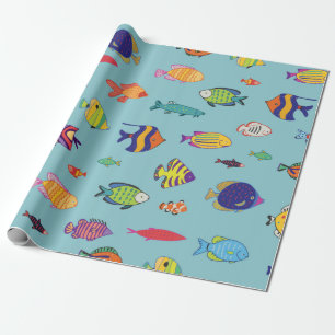 Set tropische vissen. naadloos lijnpatroon cadeaupapier