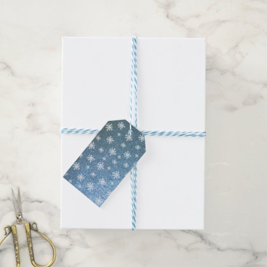 Set van 10 Blauwe Snowflake Cadeaulabel (Met Touw)