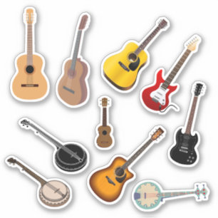 Set van 10 gitaarStickers   Instrument-Stickers Sticker