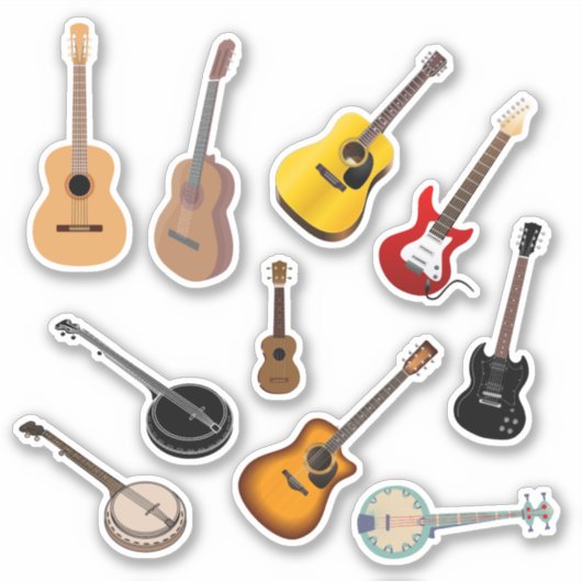 Set van 10 gitaarStickers | Instrument-Stickers Sticker (Voorkant)