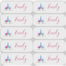 Set van 10 kleine transparante eenhoorn naamlabels sticker