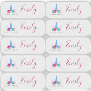 Set van 10 kleine transparante eenhoorn naamlabels sticker