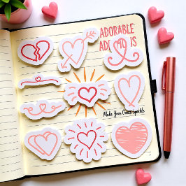 Set van 10 roze Valentijnsdag harten stickers