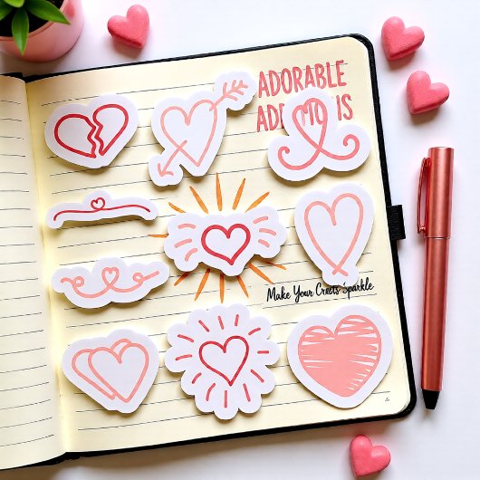 Set van 10 roze Valentijnsdag harten stickers