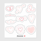 Set van 10 roze Valentijnsdag harten stickers (Vel)