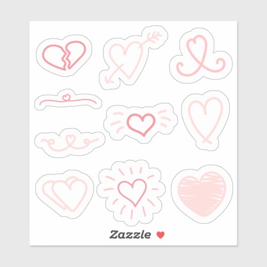 Set van 10 roze Valentijnsdag harten stickers (Vel)
