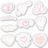 Set van 10 roze Valentijnsdag harten stickers (Voorkant)
