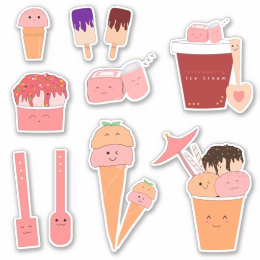 Set van 10 Sweet Things Design | Schattigee ijsjes Sticker (Voorkant)