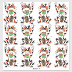 Set van 12 Cute Maneki Neko Lucky Becelling Cats Sticker