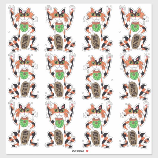 Set van 12 Cute Maneki Neko Lucky Becelling Cats Sticker (Vel)