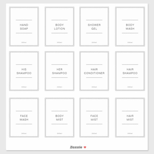 Set van 12 gepersonaliseerde waterdichte badkamerl sticker (Vel)