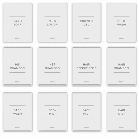 Set van 12 gepersonaliseerde waterdichte badkamerl sticker (Voorkant)