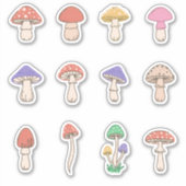 Set van 12 Klassieke Mopige Doodle Paddenstoelen Sticker (Voorkant)