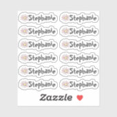 Set van 12 kleine speelse madeliefjesnaamlabels sticker (Vel)