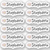 Set van 12 kleine speelse madeliefjesnaamlabels sticker (Voorkant)