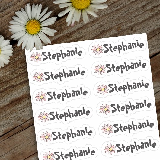 Set van 12 kleine speelse madeliefjesnaamlabels sticker