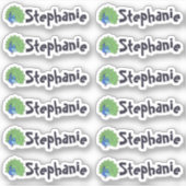 Set van 12 Mooie Pauw Naamstickers Sticker (Voorkant)