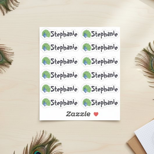 Set van 12 Mooie Pauw Naamstickers Sticker