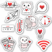 Set van 12 Valentijns's Day cat Love stickers (Voorkant)