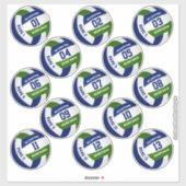 Set van 13 aangepaste spelers blauwe groene volley sticker (Vel)