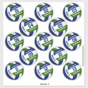 Set van 13 aangepaste spelers blauwe groene volley sticker