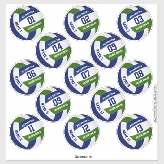 Set van 13 aangepaste spelers blauwe groene volley sticker (Vel)