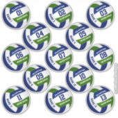 Set van 13 aangepaste spelers blauwe groene volley sticker (Voorkant)