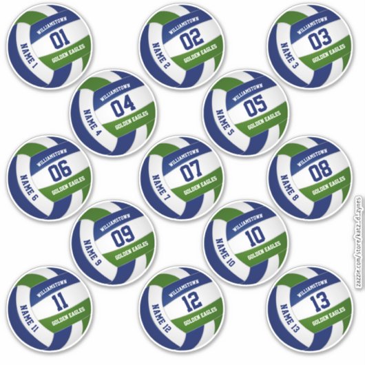 Set van 13 aangepaste spelers blauwe groene volley sticker (Voorkant)