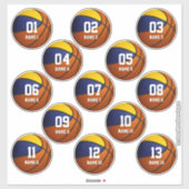set van 13 blauwe gouden teamkleuren basketbal sticker (Vel)