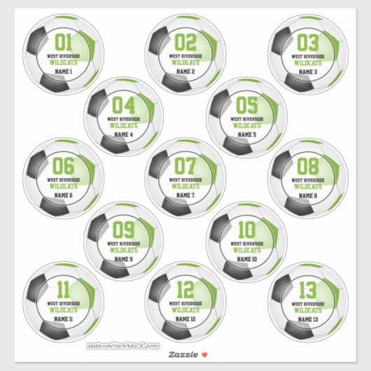 Set van 13 kalkgroene zwarte voetbalploegen sticker (Vel)