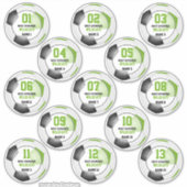 Set van 13 kalkgroene zwarte voetbalploegen sticker (Voorkant)