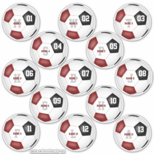 set van 13 maroon black soccer team kinder party sticker