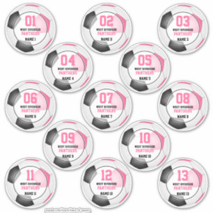 set van 13 meisjes roze zwarte voetbalploegen sticker