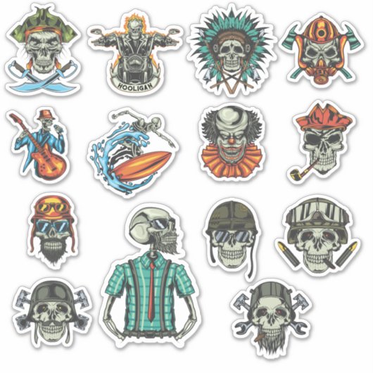 Set van 14 stijlvolle Horror Scrapbook Stickers (Voorkant)