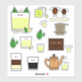 Set van 15 Kawaii Vietnamese koffie & thee Sticker (Vel)