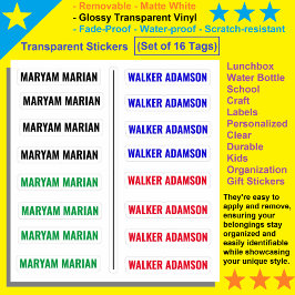 Set van 16 kleurrijke Labels, doorzichtige naamsti Sticker