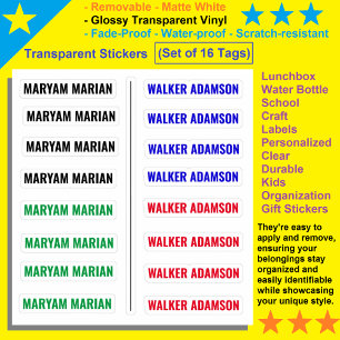 Set van 16 kleurrijke Labels, doorzichtige naamsti Sticker