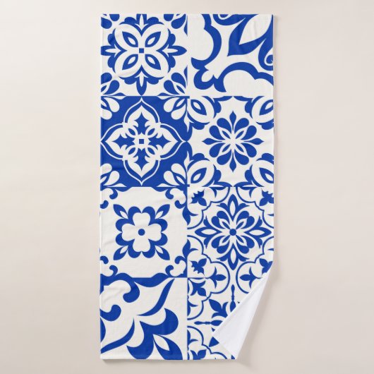 Set van 16 tegels Azulejos in blauw, wit. Originee Badhanddoek (Badhanddoek)