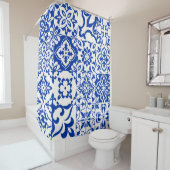 Set van 16 tegels Azulejos in blauw, wit. Originee Douchegordijn (In situ)
