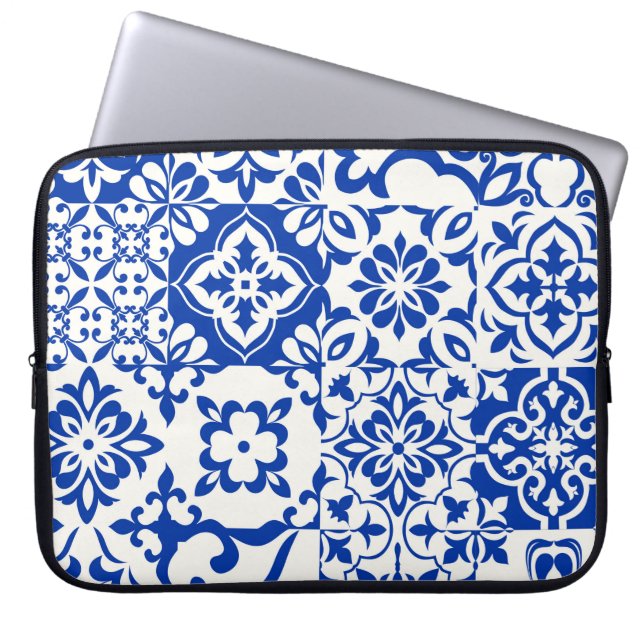 Set van 16 tegels Azulejos in blauw, wit. Originee Laptop Sleeve (Voorkant)