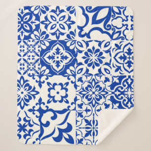 Set van 16 tegels Azulejos in blauw, wit. Originee Sherpa Deken