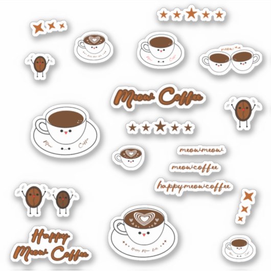 Set van 19 Kawaii Meow Coffee Vinyl Sticker (Voorkant)