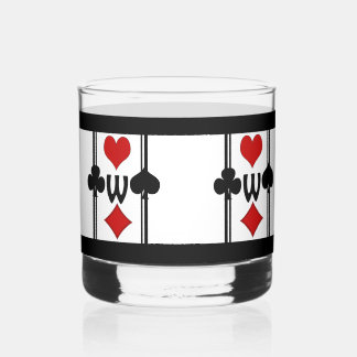 Set van 1 Art Deco Spelen Kaart Suits met Monogram Whisky Glas