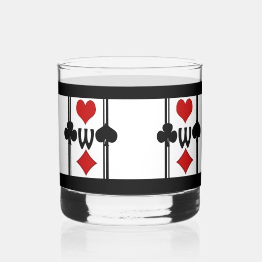Set van 1 Art Deco Spelen Kaart Suits met Monogram Whisky Glas (Voorkant)