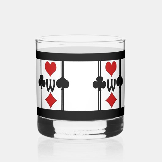 Set van 1 Art Deco Spelen Kaart Suits met Monogram Whisky Glas (Achterkant)