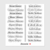 (Set van 20) Zwart Transparante Eenvoudige Naam St Sticker (Vel)